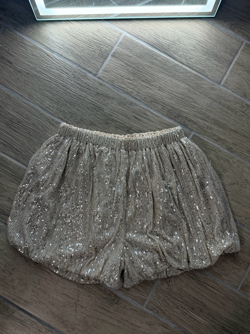 Endless Rose Champagne Sequin High-Waist Bubble Shorts